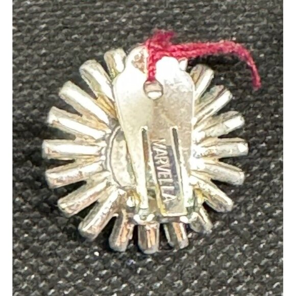 VINTAGE MARVELLA Earrings CRYSTAL BAGUETTE RHINESTONE SUNBURST PEARL CLIP ON - Picture 3 of 3